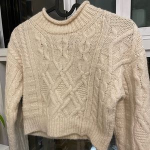 Wilfred Free (Aritzia) cropped cable knit wool sweater, cream, size S